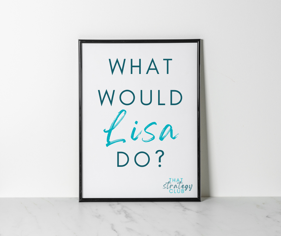 Framed A4 print with 'What Would Lisa Do?' text on a white background