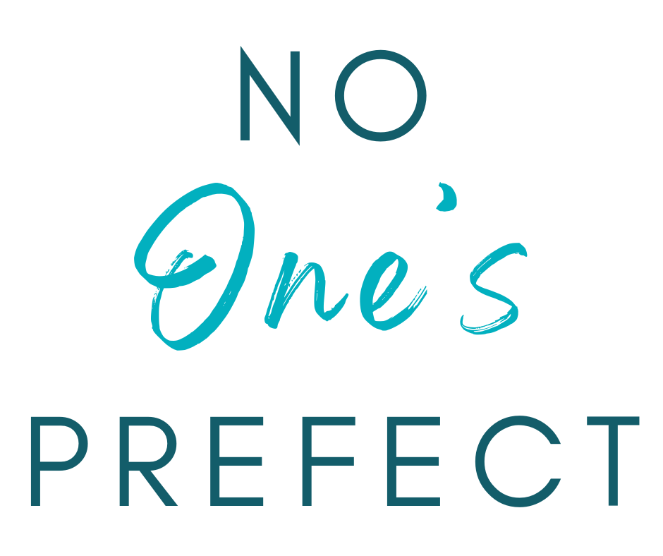 Teal text 'NO One's PREFECT' on a white background